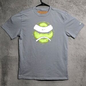 Nike T-Shirt Mens Medium Gray Green Dri-FIT Swoosh Tennis Graphic Tee 524218-035
